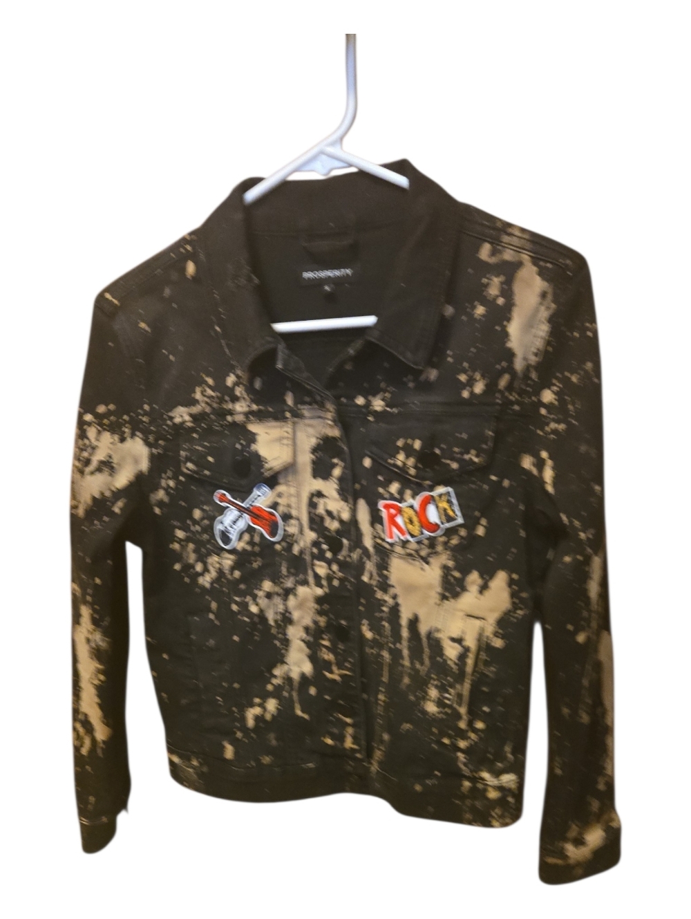 Repurposed Bleached Black Denim Rock Jacket – Distressed Splatter Style